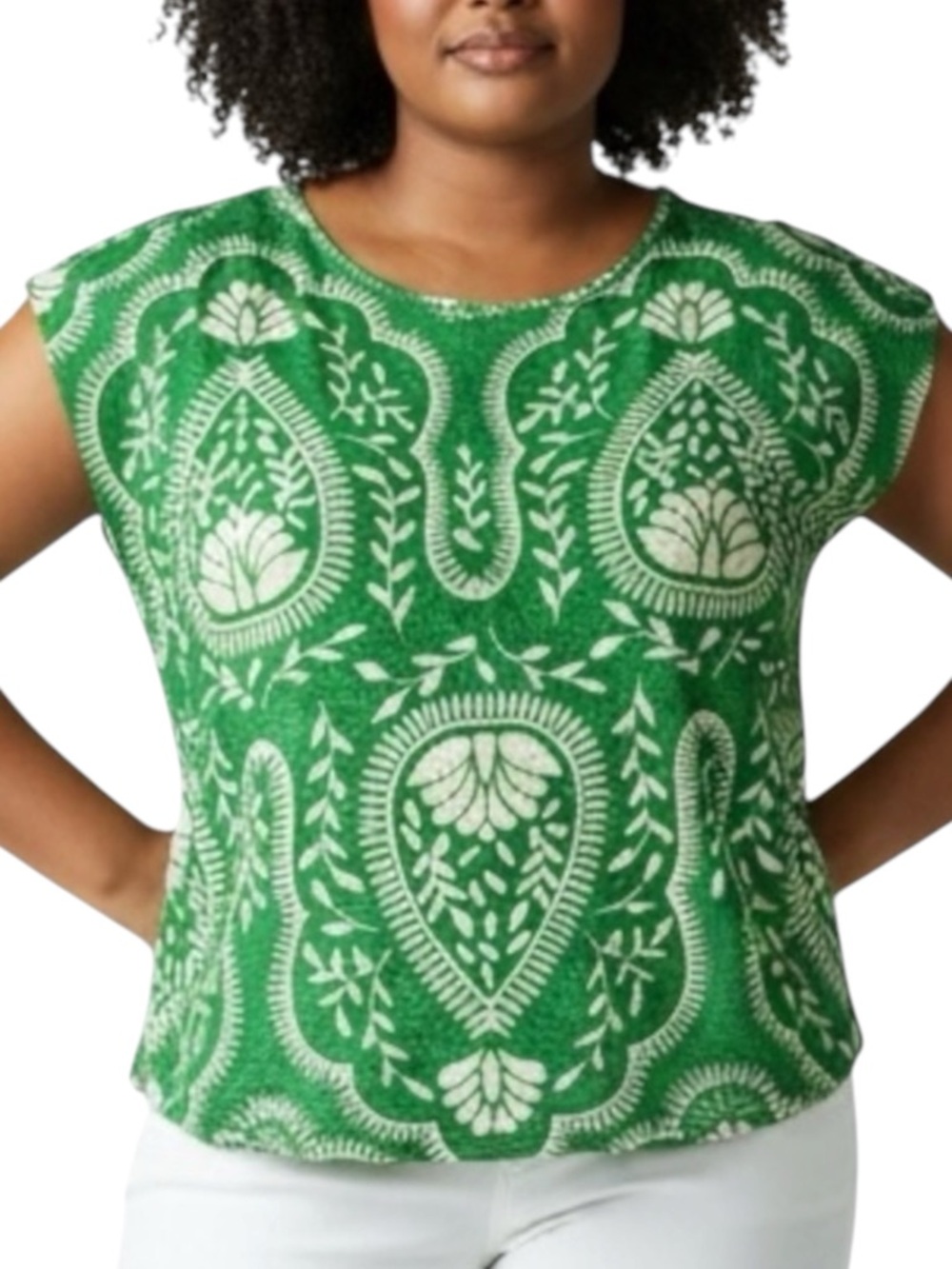 JOIE Linen Beach Knit Tee Cap-Sleeve Top in Green/White Size Small